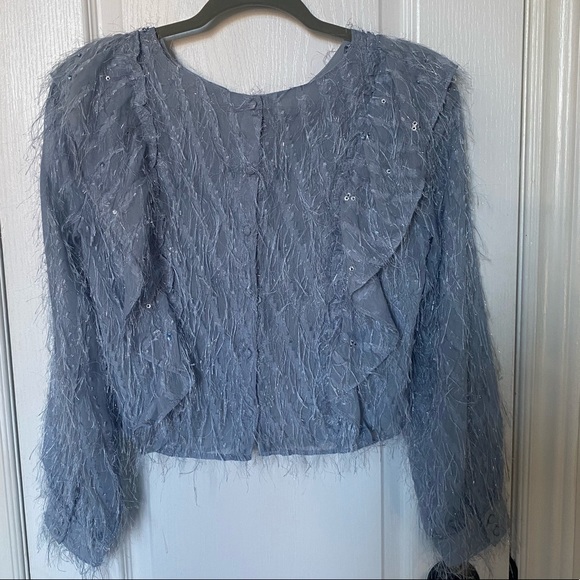 Blue textured blouse with button back detailing - Picture 4 of 7